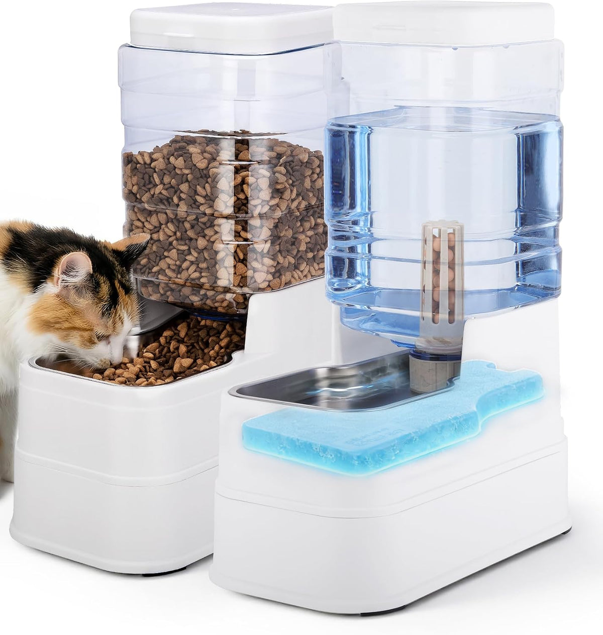 Paquete de 2 alimentadores automáticos para gatos y dispensador de...