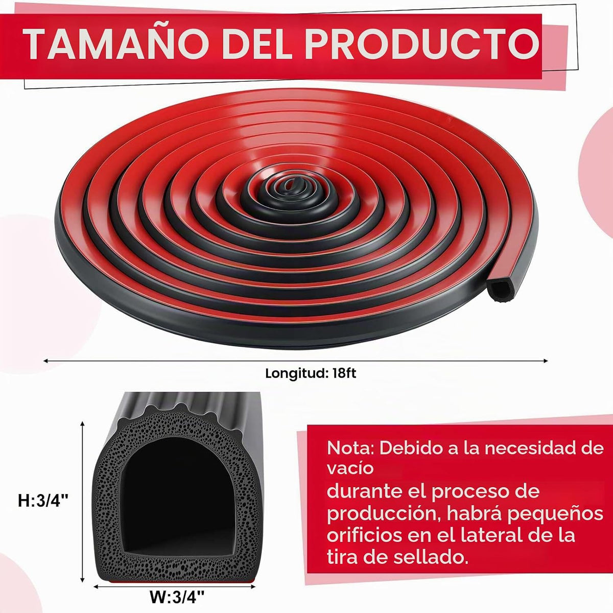 Pangda Tira de sellado de 5.5 m en forma de D de goma para reducció...