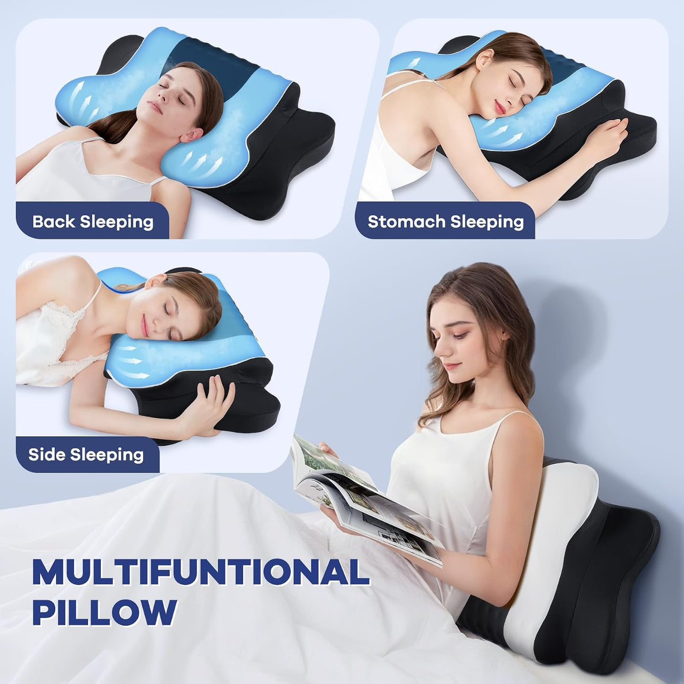 DONAMA Almohada cervical para dolor de cuello, almohada ergonómica...