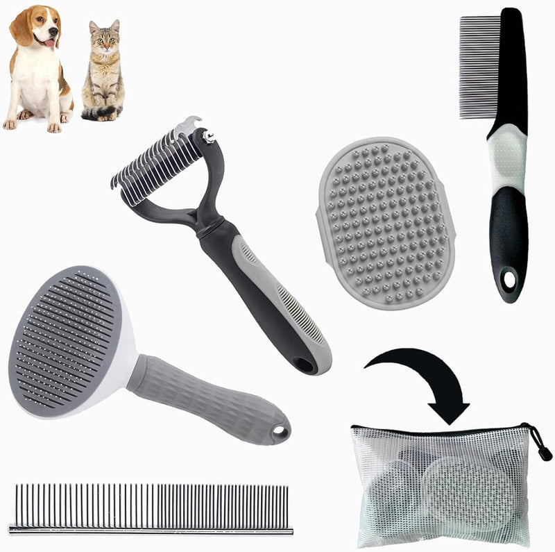Juego de 5 piezas de aseo para perro, cachorro, cepillo para deshed...
