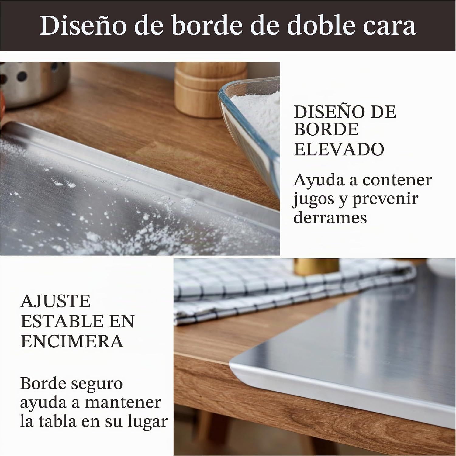 Tabla de cortar de acero inoxidable con labio, tablas de cortar 3PC...