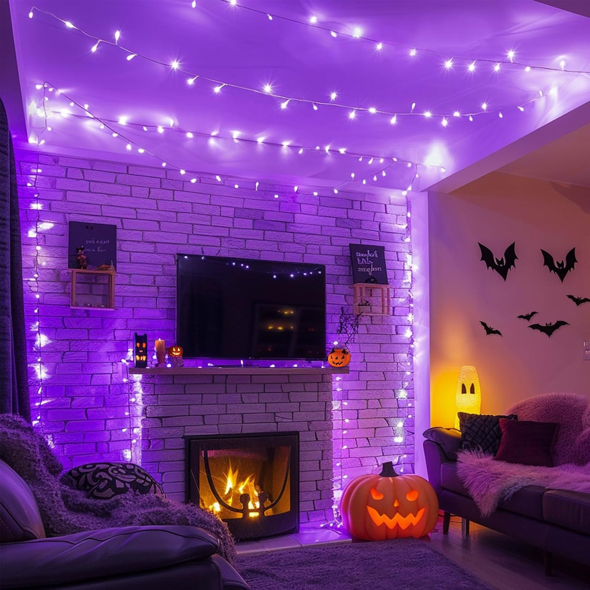 JMEXSUSS 400 luces LED moradas de Halloween al aire libre, luces de...