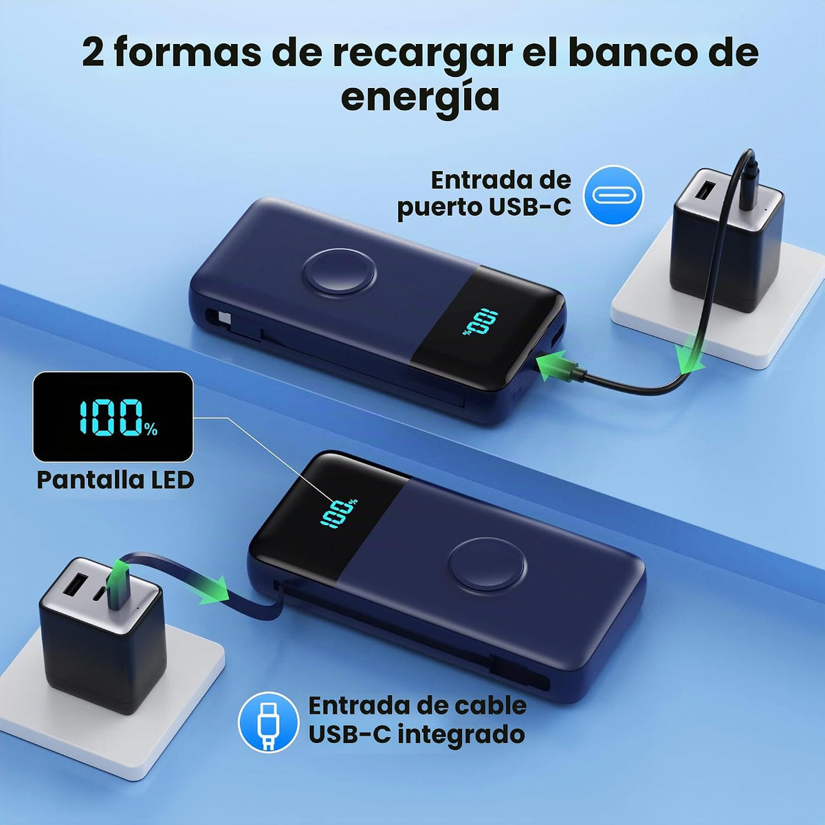 Cargador portátil de 40800 mAh con cables integrados, batería portá...