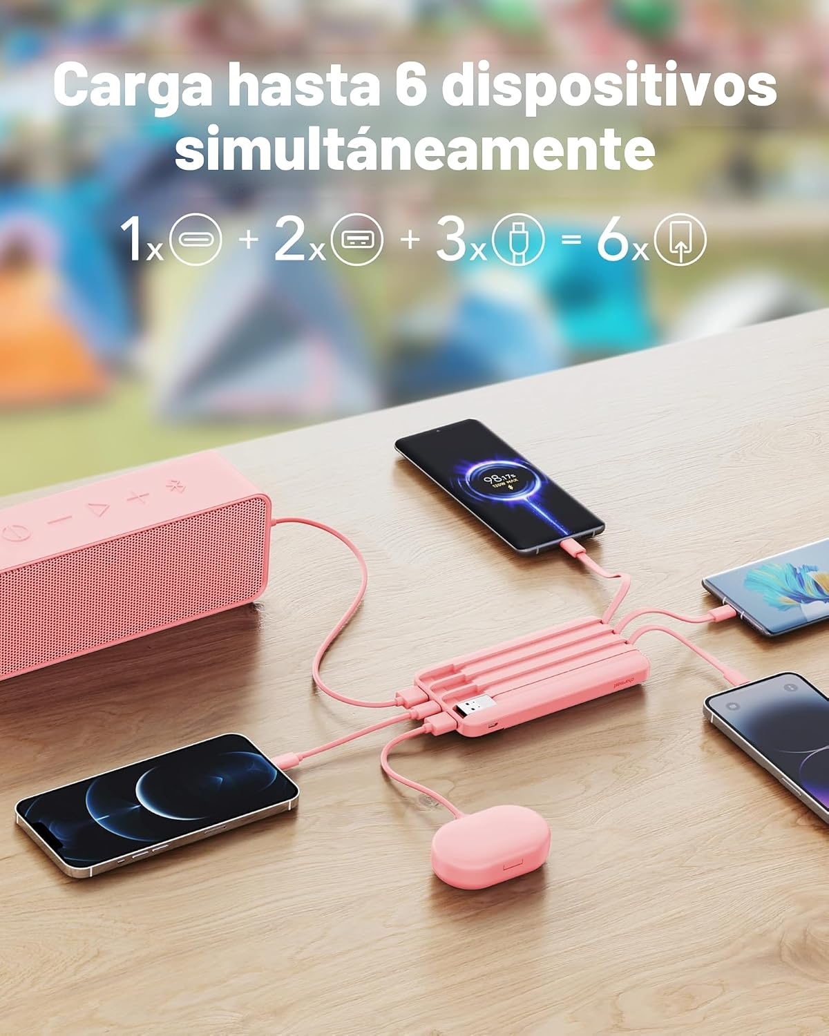 charmast Cargador portátil de banco de energía con 4 cables integra...