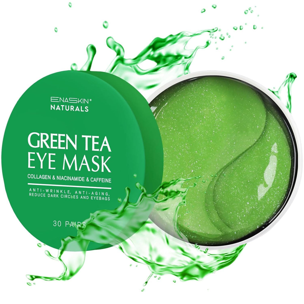Enaskin Naturals Parches de té verde debajo de los ojos para hincha...