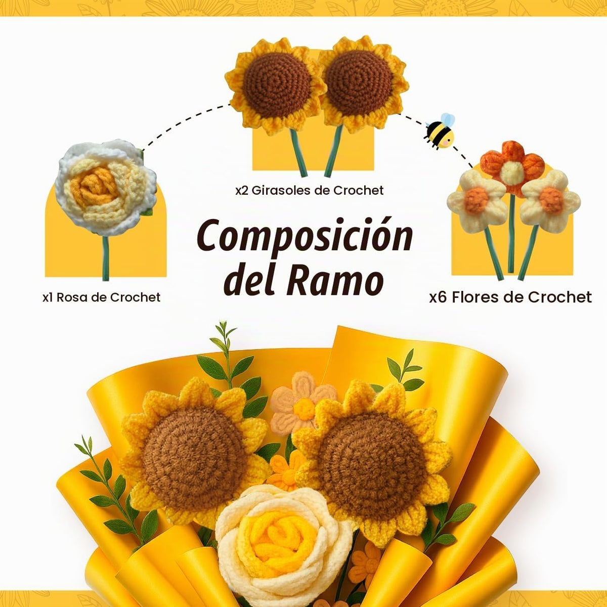 AMARILO - Ramo de flores de ganchillo con girasoles - Flores de hil...
