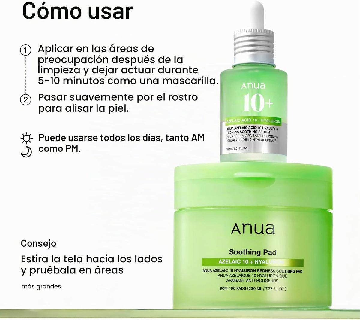ANUA Ácido azelaico 10 almohadillas de tóner calmantes de ácido hia...