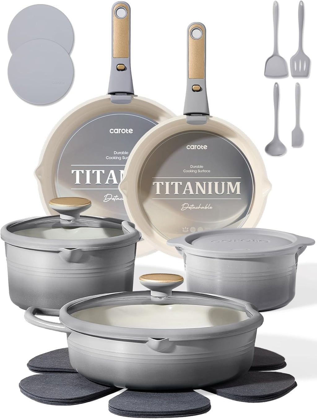 CAROTE Juego de utensilios de cocina de titanio de 17 piezas, juego...