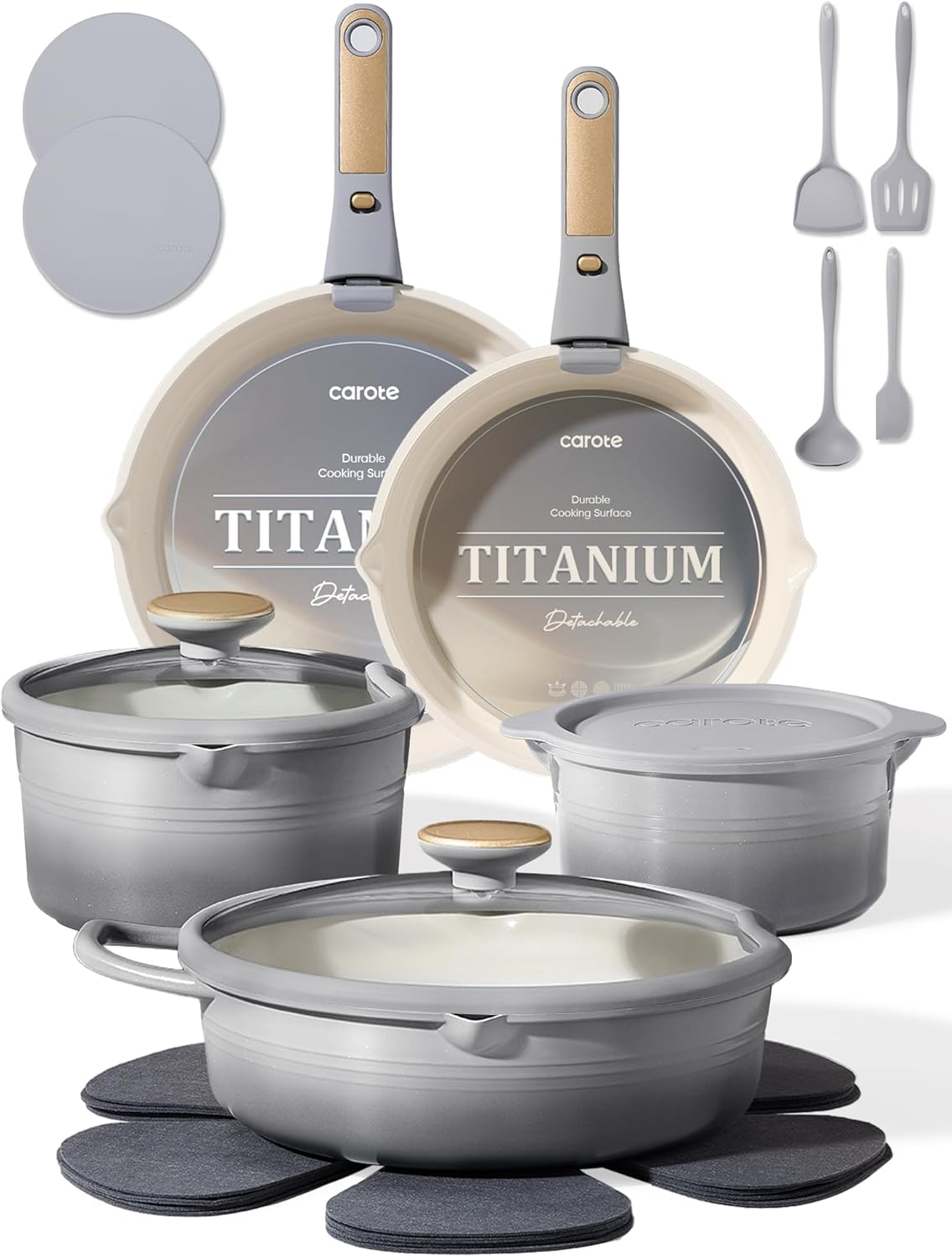 CAROTE Juego de utensilios de cocina de titanio de 17 piezas, juego...