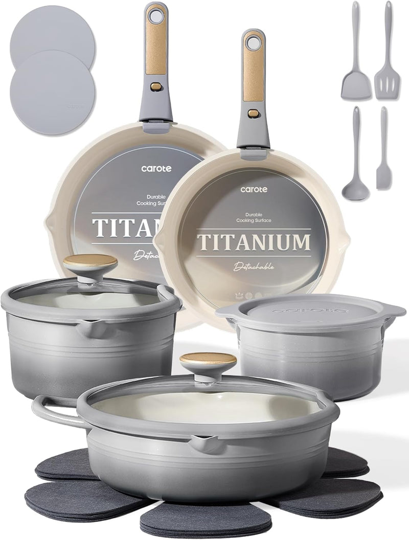 CAROTE Juego de utensilios de cocina de titanio de 17 piezas, juego...