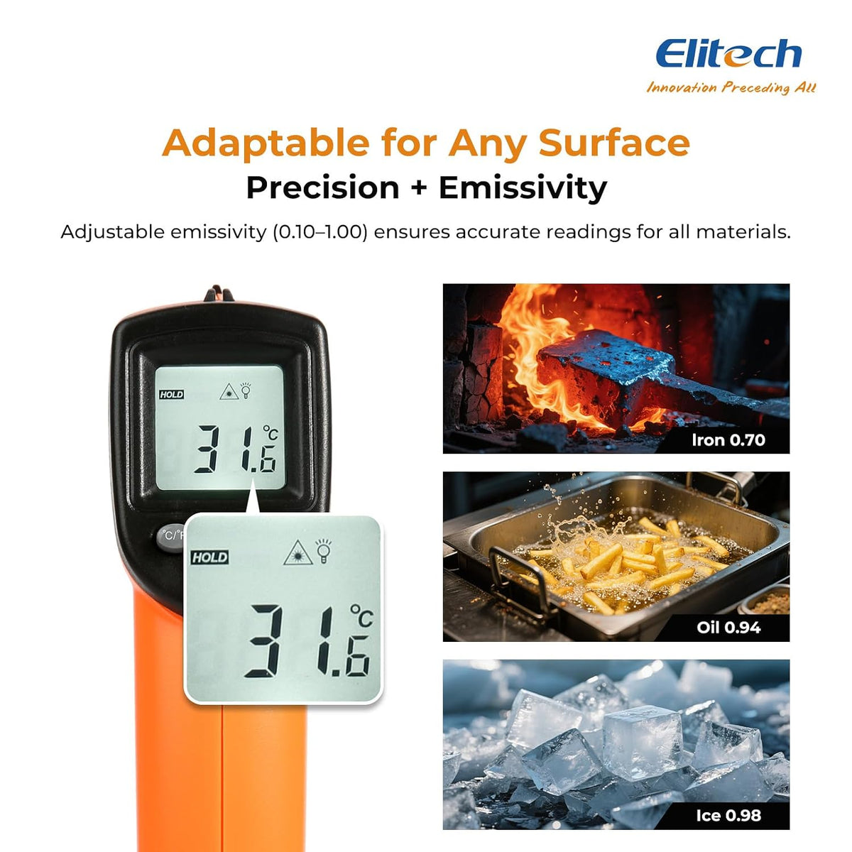 Elitech Pistola de temperatura láser, termómetro infrarrojo digital...