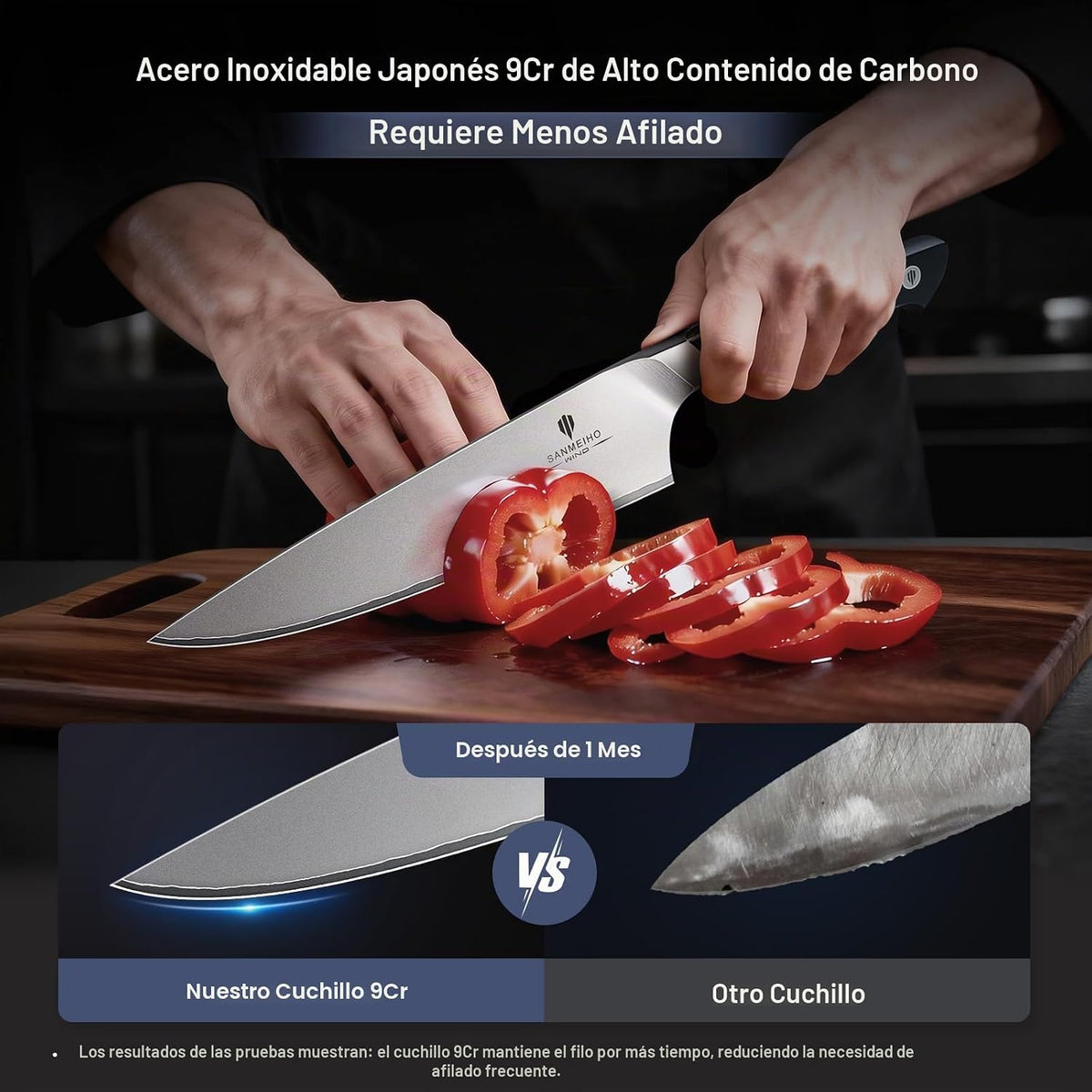 SANMEIHO Juego de 10 cuchillos de cocina japoneses, aptos para lava...