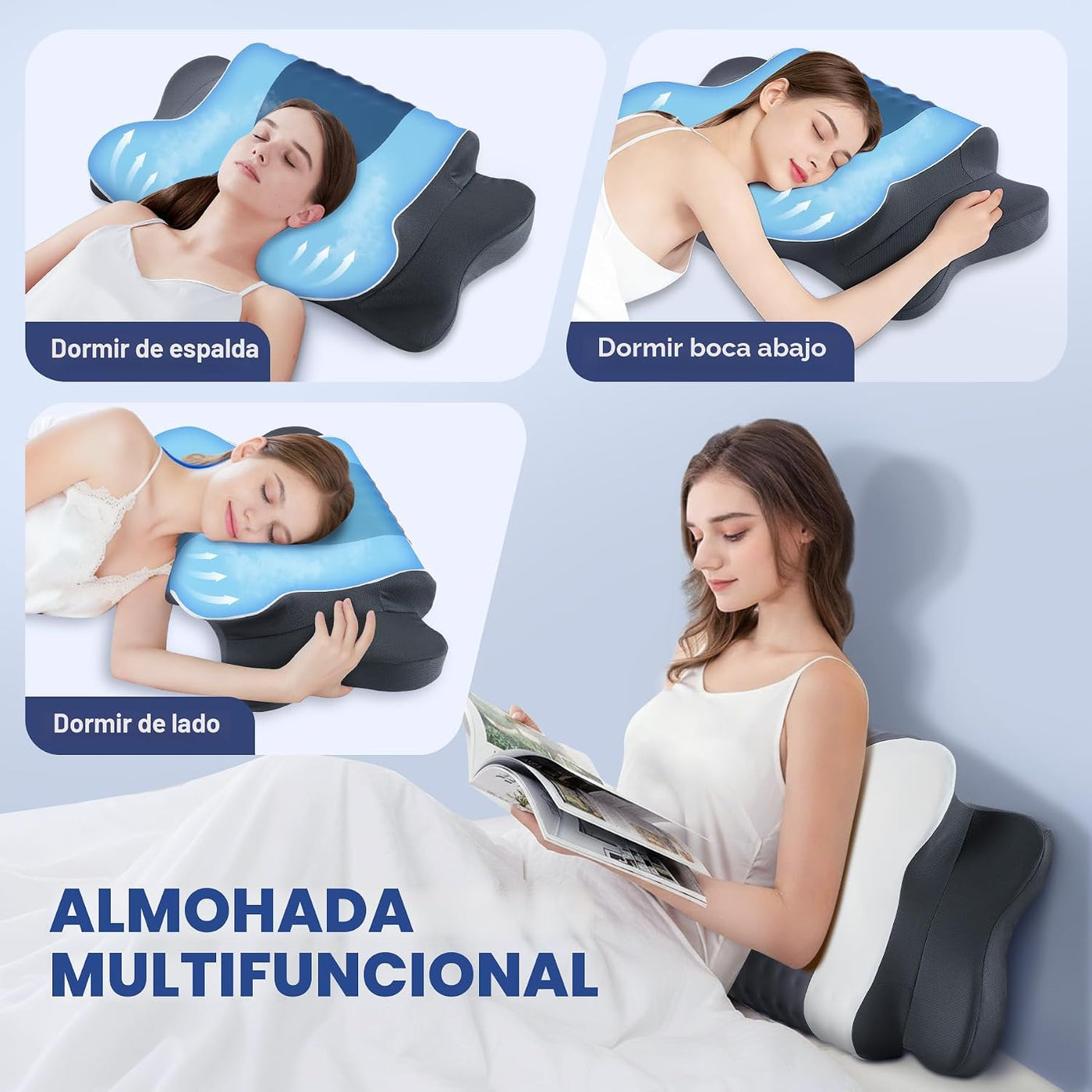 DONAMA Almohada cervical para dolor de cuello, almohada ergonómica...
