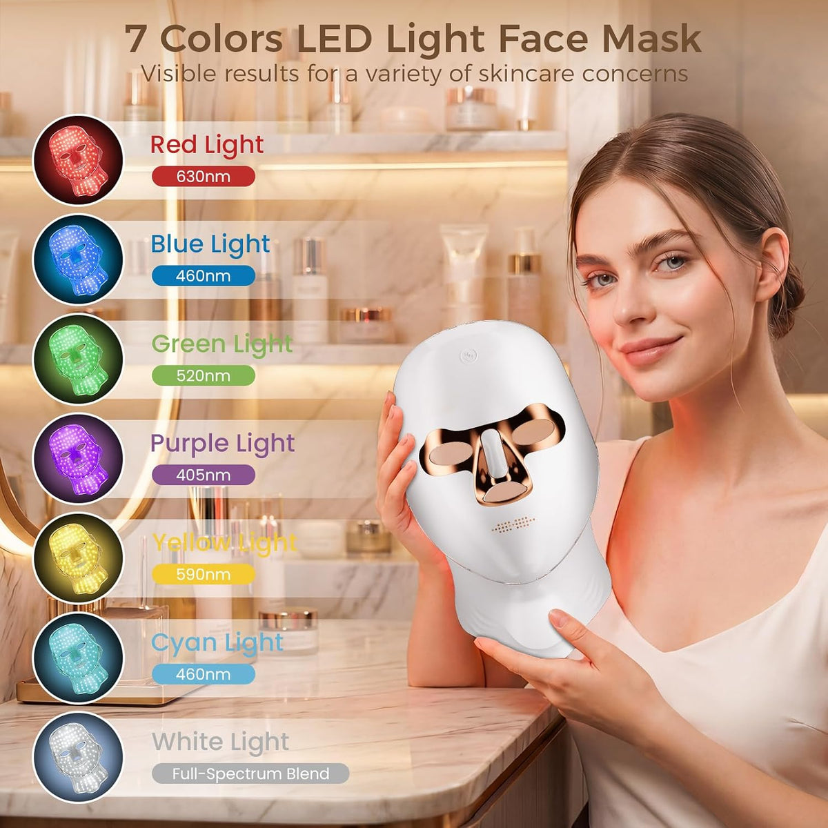 Terapia de luz roja para cara y cuello, máscara facial LED inalámbr...