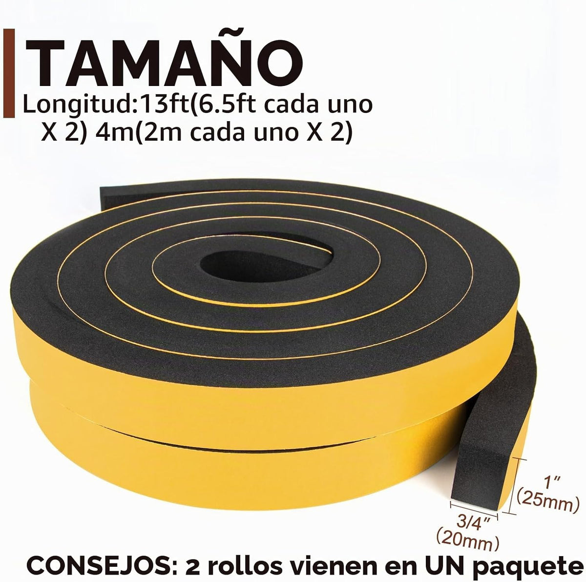 Yotache Cinta adhesiva de espuma de alta densidad, 2 rollos de 1 pu...
