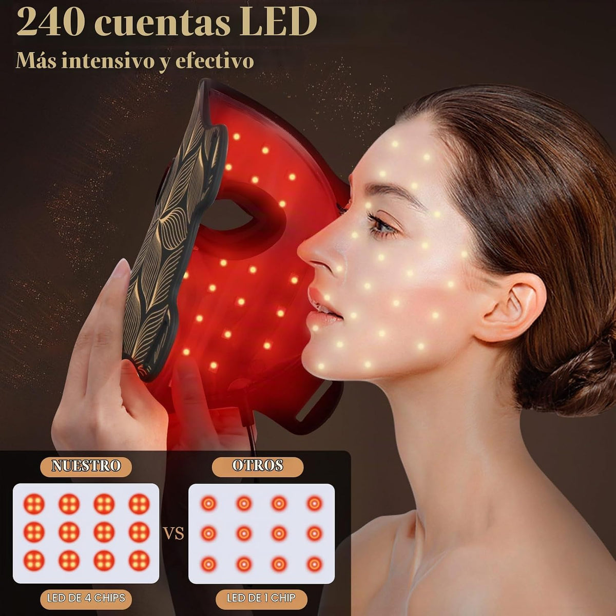 biuufish Terapia de luz roja para la cara, máscara facial LED de 8...