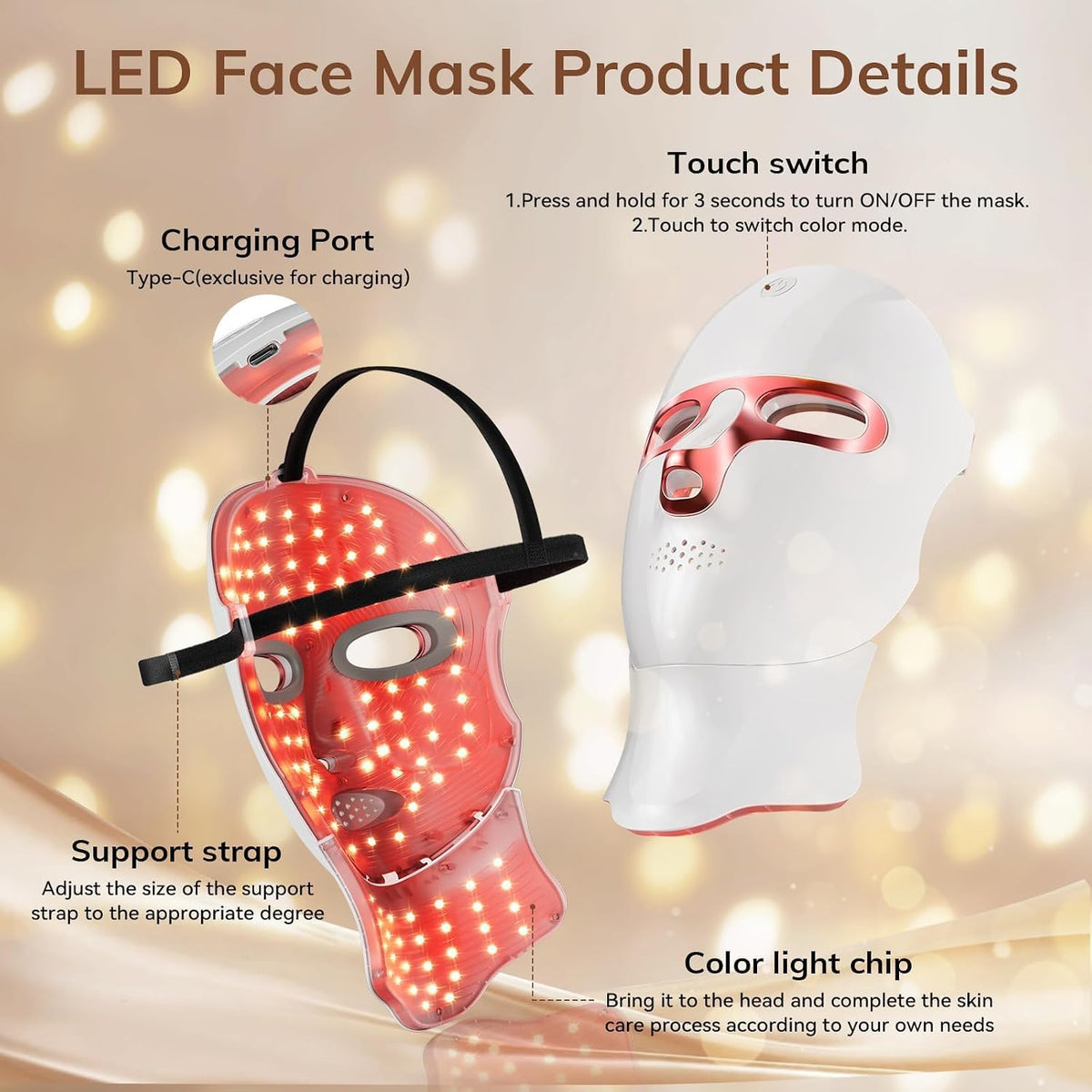 ONLUKY Máscara de terapia de luz roja Máscara facial LED recargable...