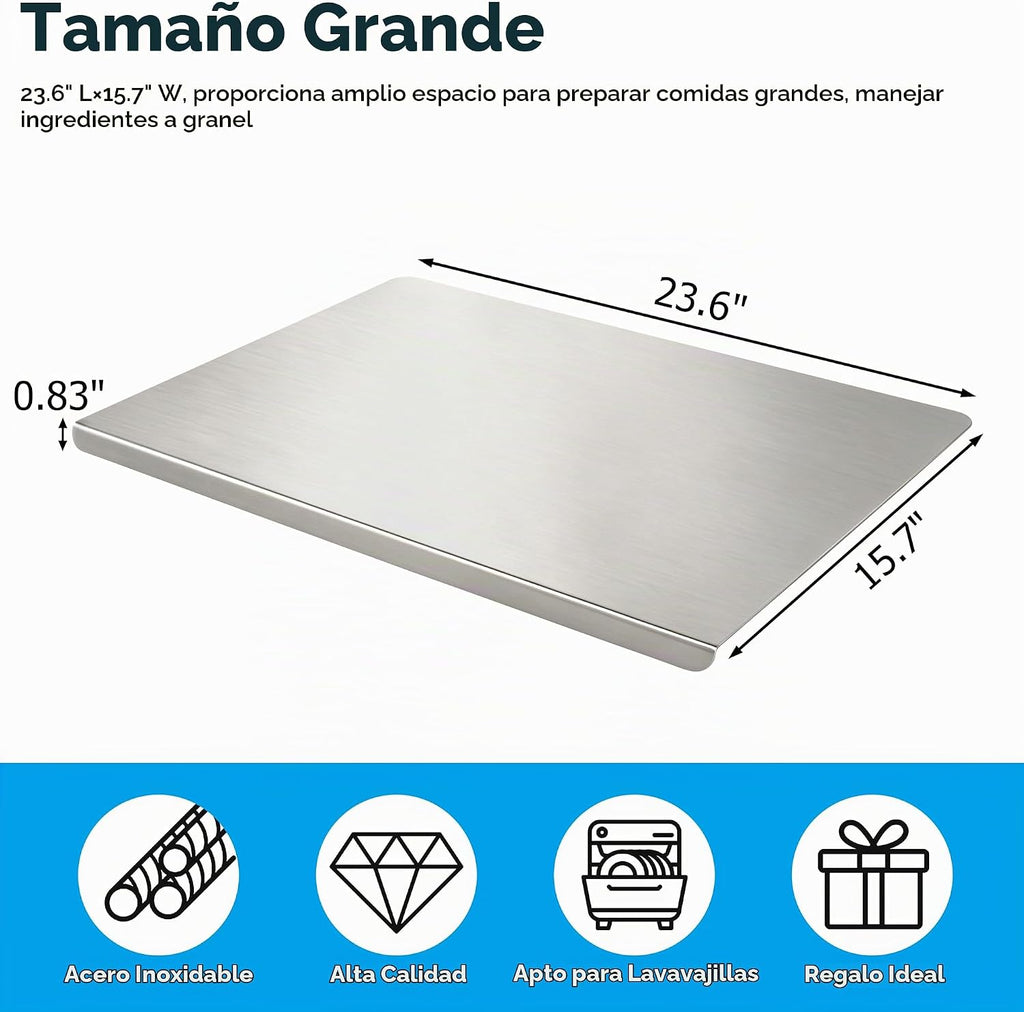 Tabla de cortar de acero inoxidable para cocina de 23.6 x 15.7 pulg...