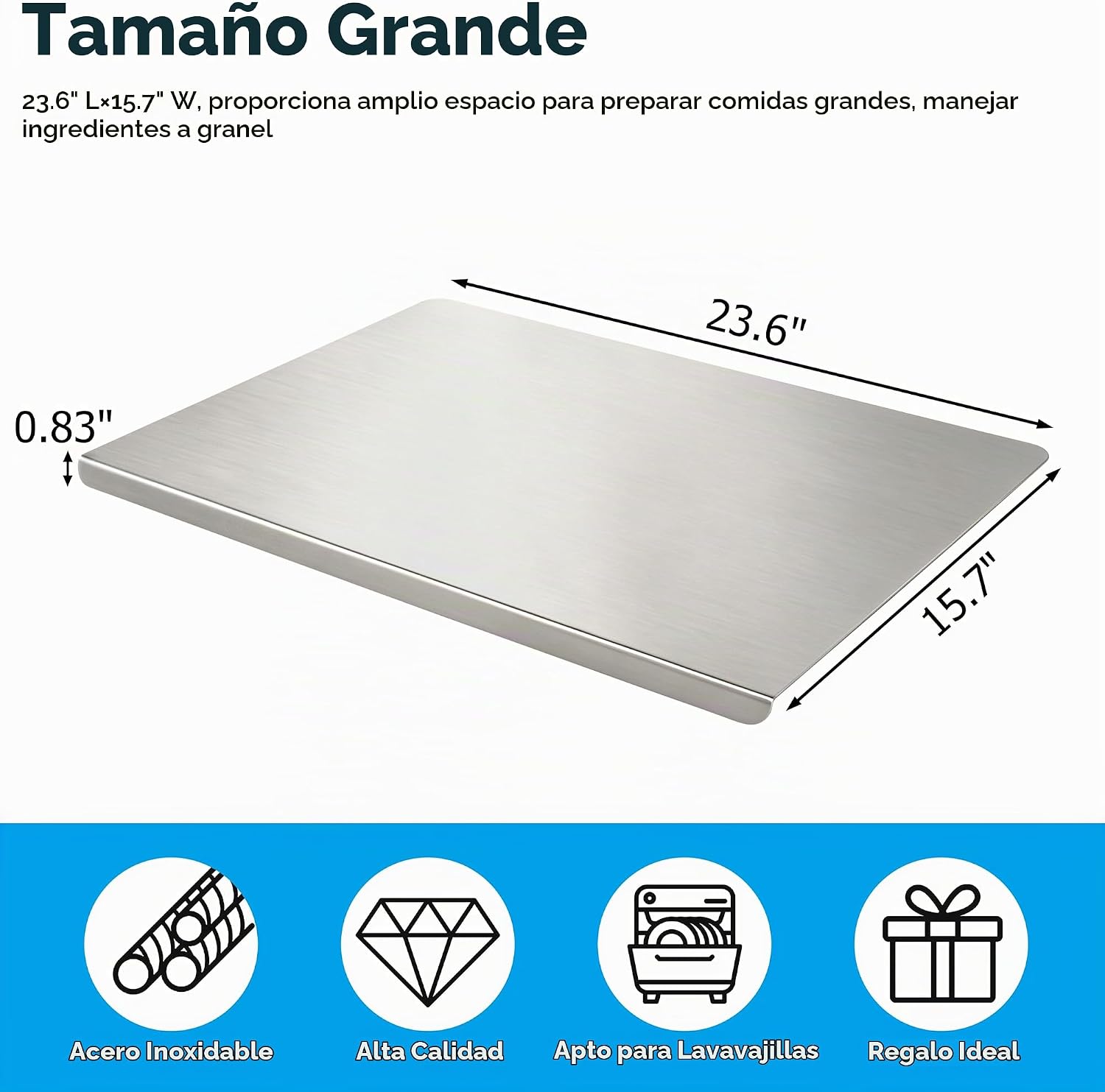 Tabla de cortar de acero inoxidable para cocina de 23.6 x 15.7 pulg...