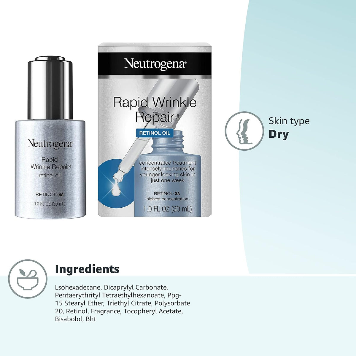 Neutrogena Aceite facial de retinol de reparación rápida de arrugas...