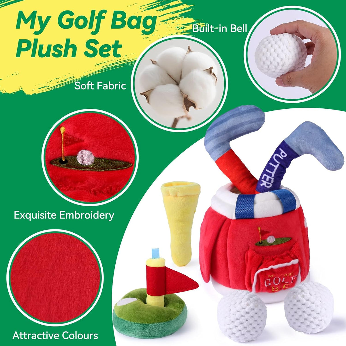 FIIOEOY My First Baby Golf Bag Plush Set, 7 piezas de juguete de go...