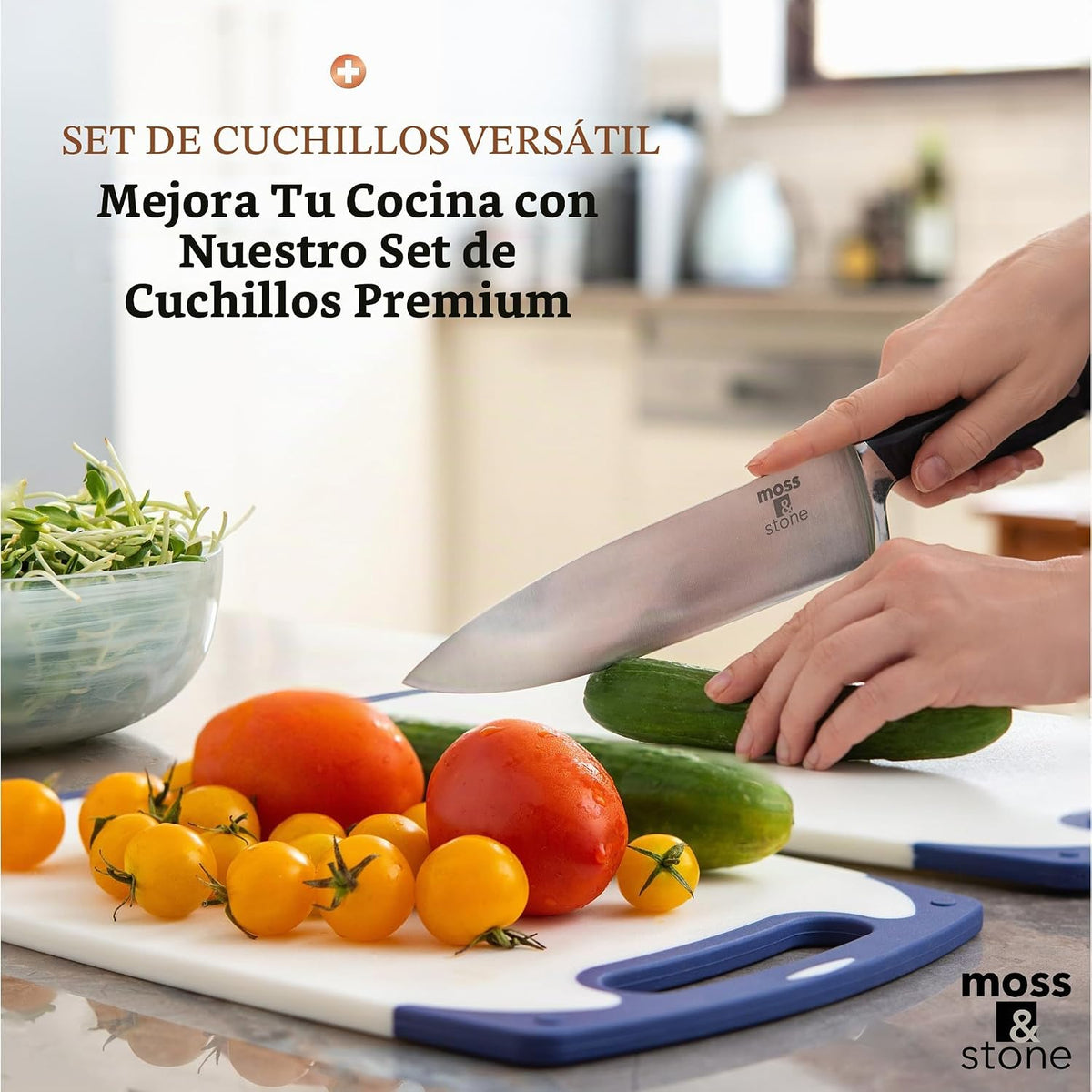 Moss &amp; Stone Juego de cuchillos de cocina de 7 piezas con bloqu...