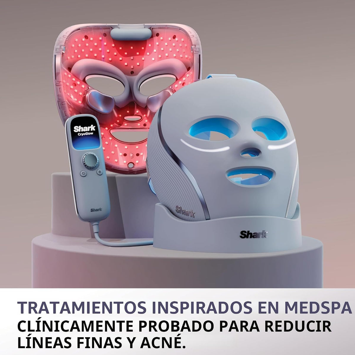 Mascarilla facial LED Shark CryoGlow, terapia de luz roja, enfriami...