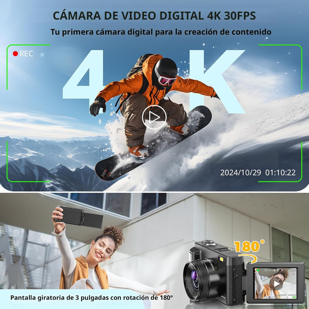 Duluvulu Cámara digital 4K para enfoque automático de fotografía, c...