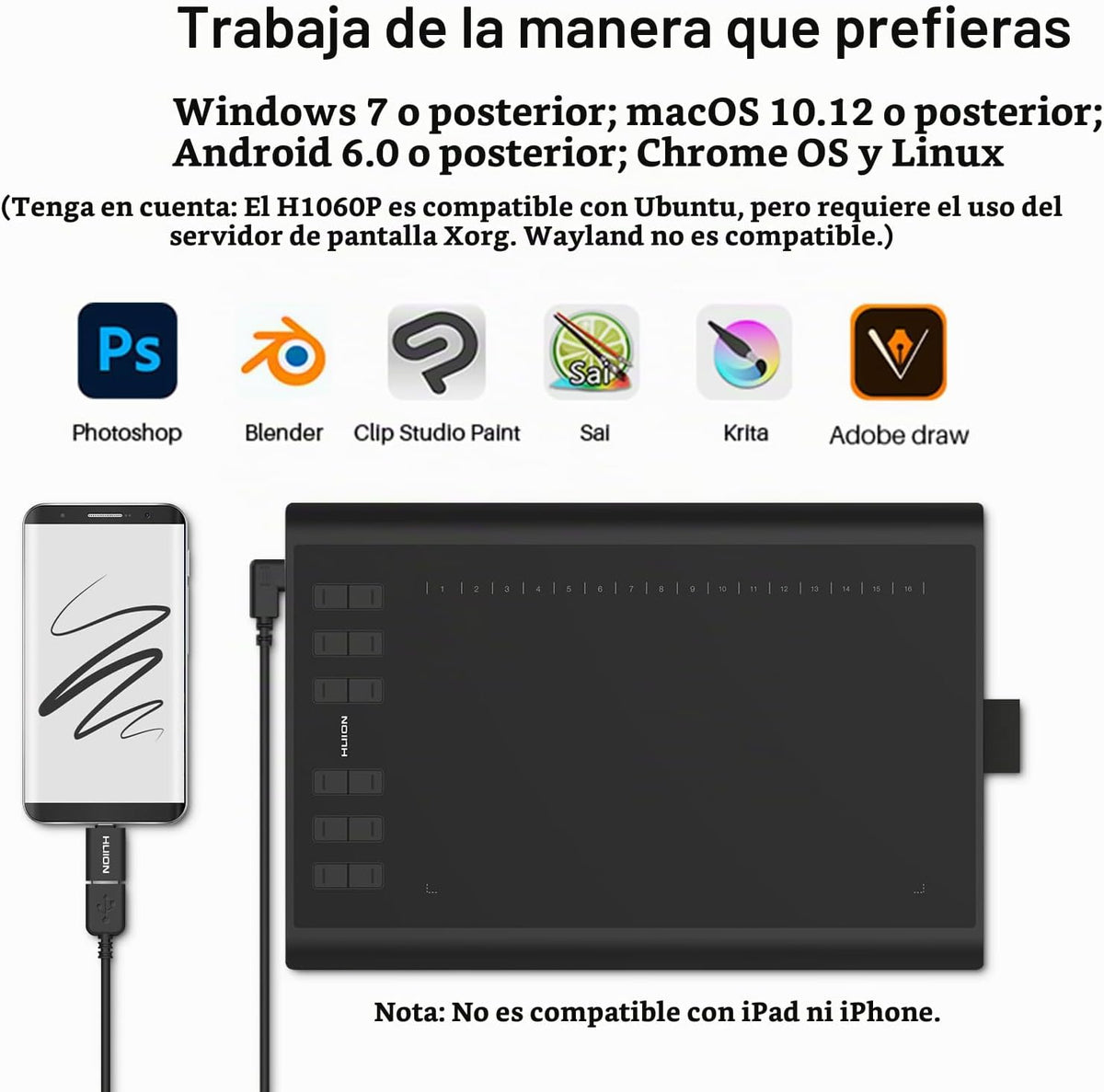 HUION Inspiroy H1060P - Tableta de dibujo gráfico con sensibilidad...