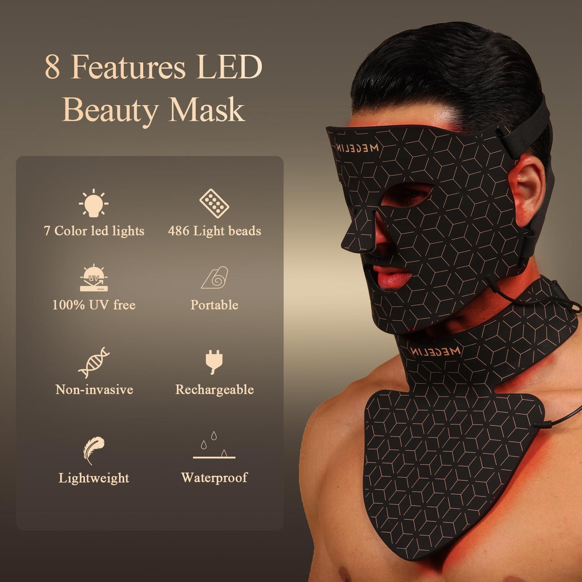 MEGELIN Máscara facial y cuello de terapia de luz roja LED | Máscar...