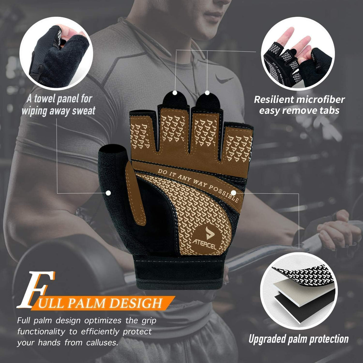 ATERCEL Guantes de levantamiento de pesas, protección completa de l...