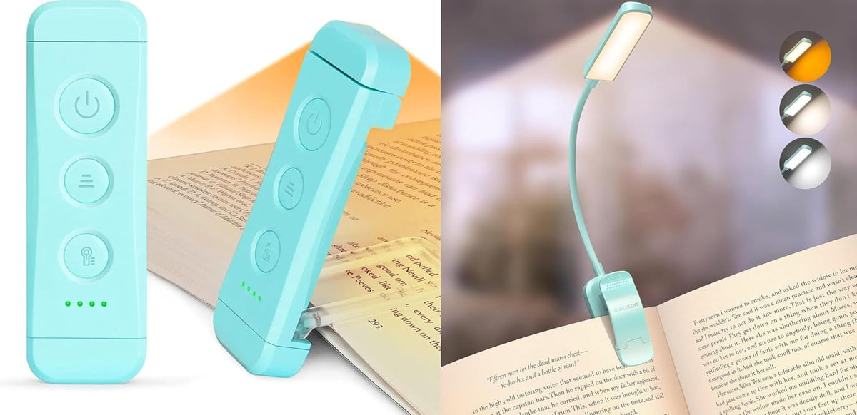 Glocusent Paquete de 2 luces para libros, luz compacta de 5 LED con...