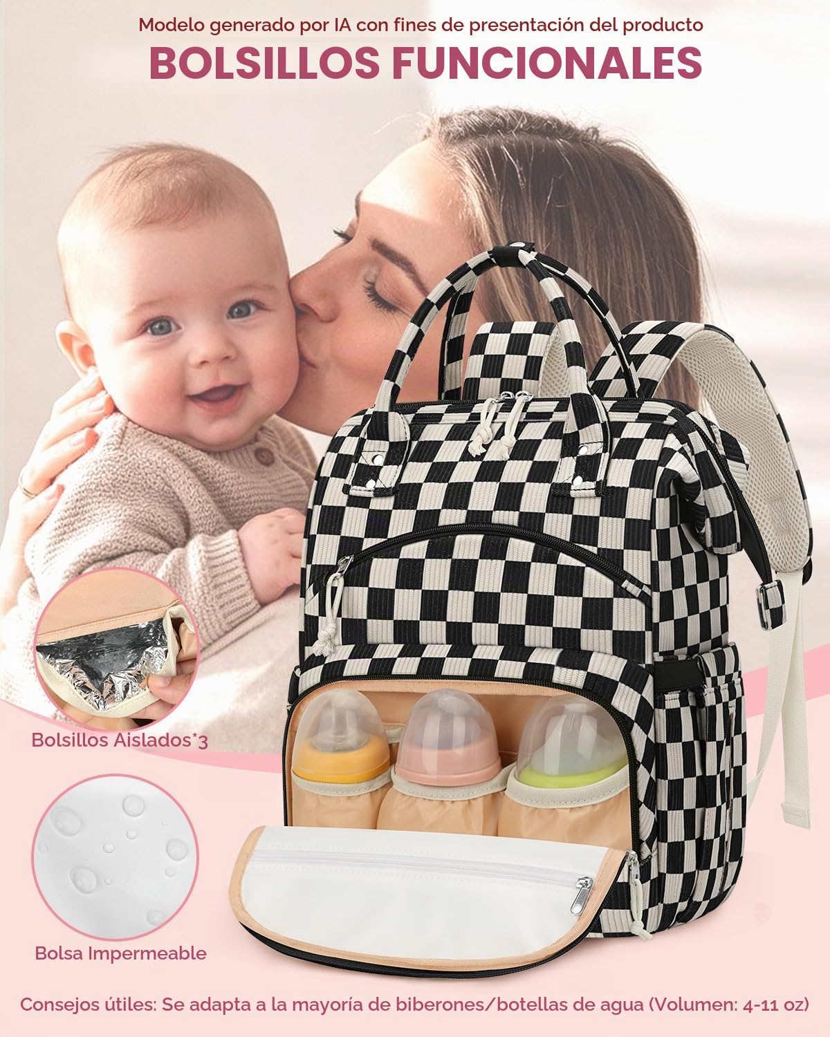 Mochila de pañales de pana para mamá, bolsa de pañales de viaje par...