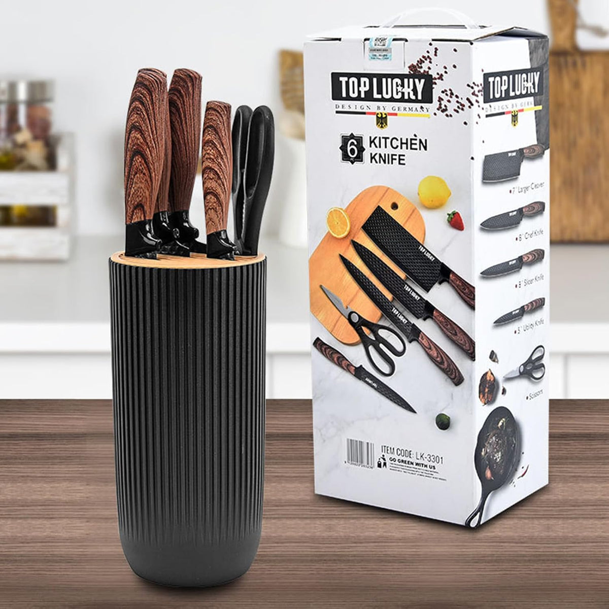 Retrosohoo - Juego de cuchillos de cocina de 6 piezas, color caqui,...