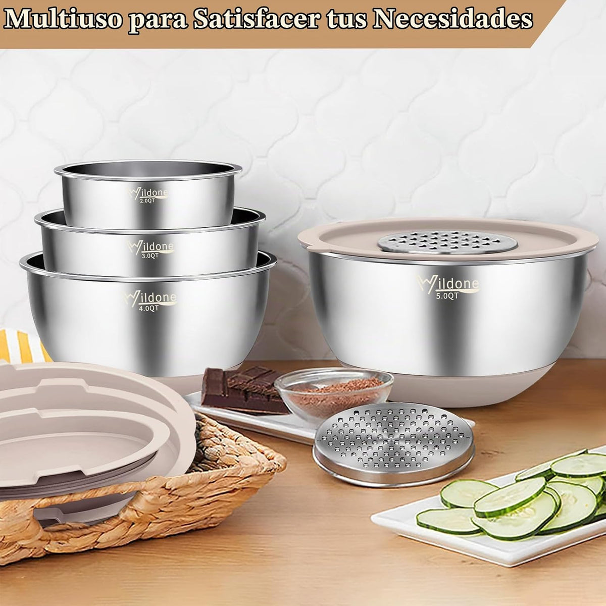 Wildone Cuencos para mezclar con tapas herméticas, juego de cuencos...