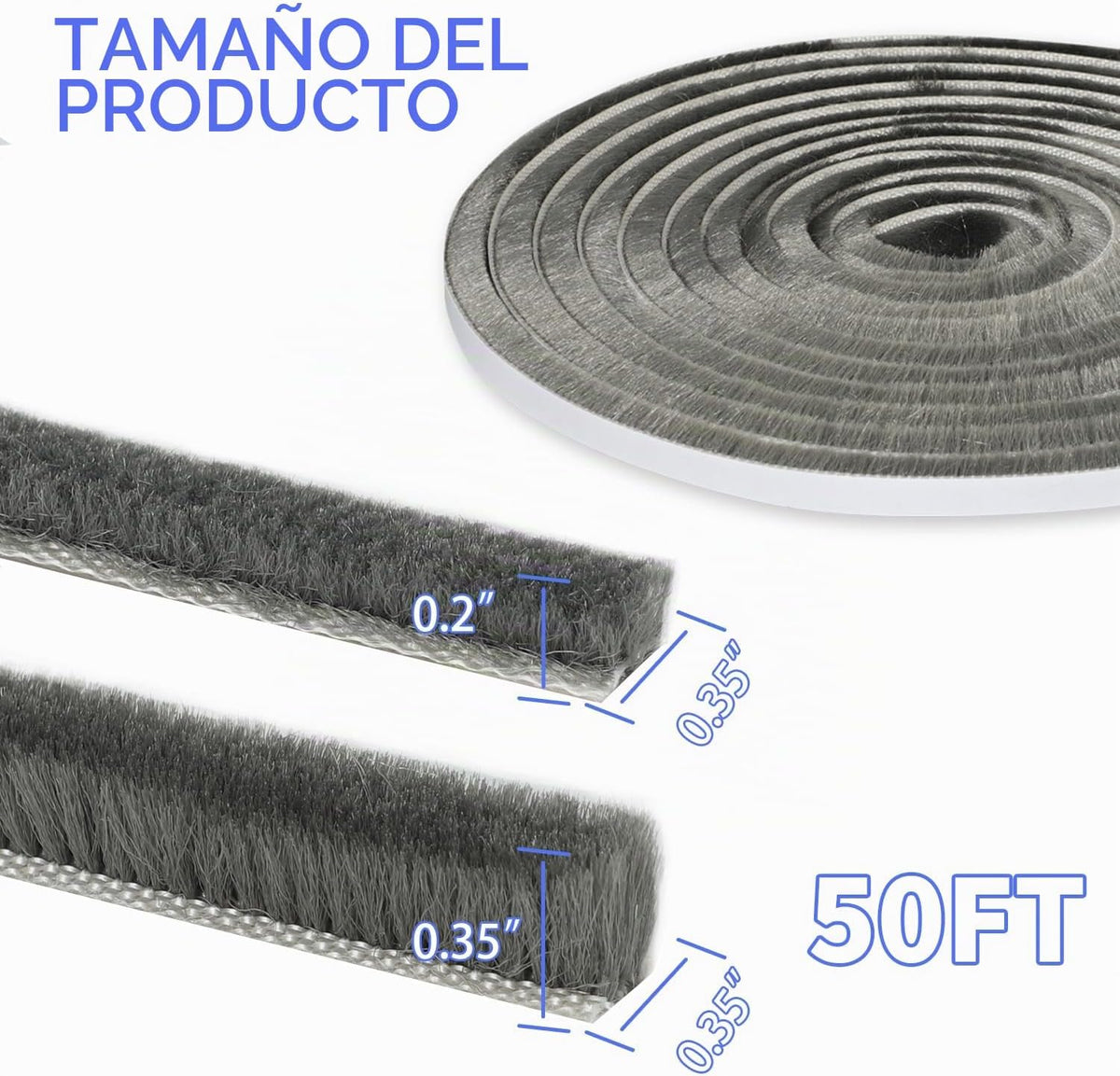 Cepillo autoadhesivo de 50 pies, burlete para puerta, 0.35 pulgadas...
