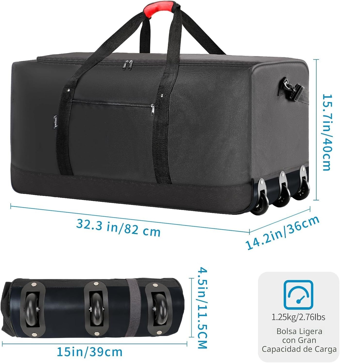 Finnhomy Bolsa de Lona Rodante Plegable de 120L con 3 Ruedas, Bolsa...