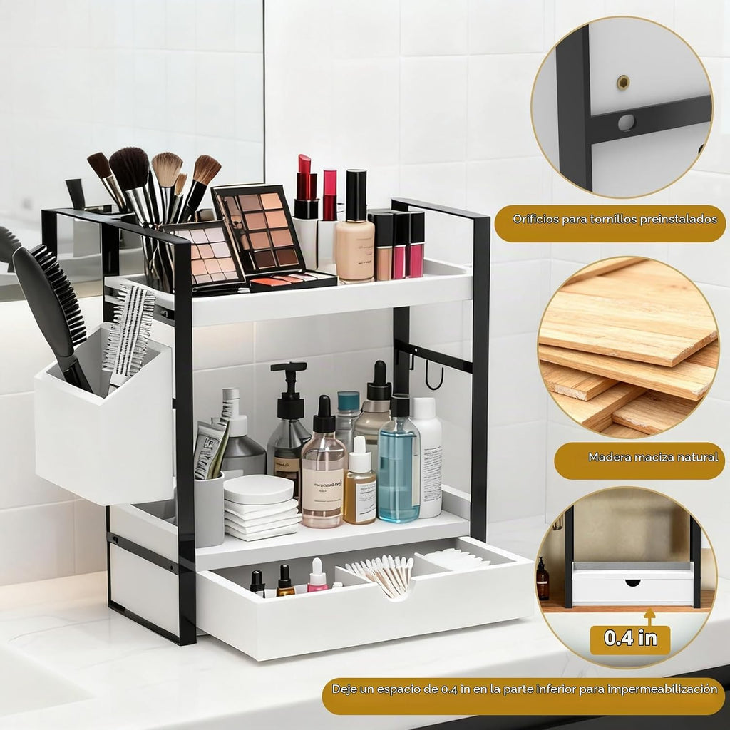 Organizadores de mostrador de baño de 2 niveles y almacenamiento, o...