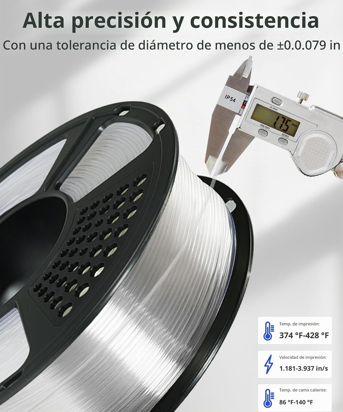 XZN Filamento PLA 1.75mm Transparente, Filamento para Impresora 3D...