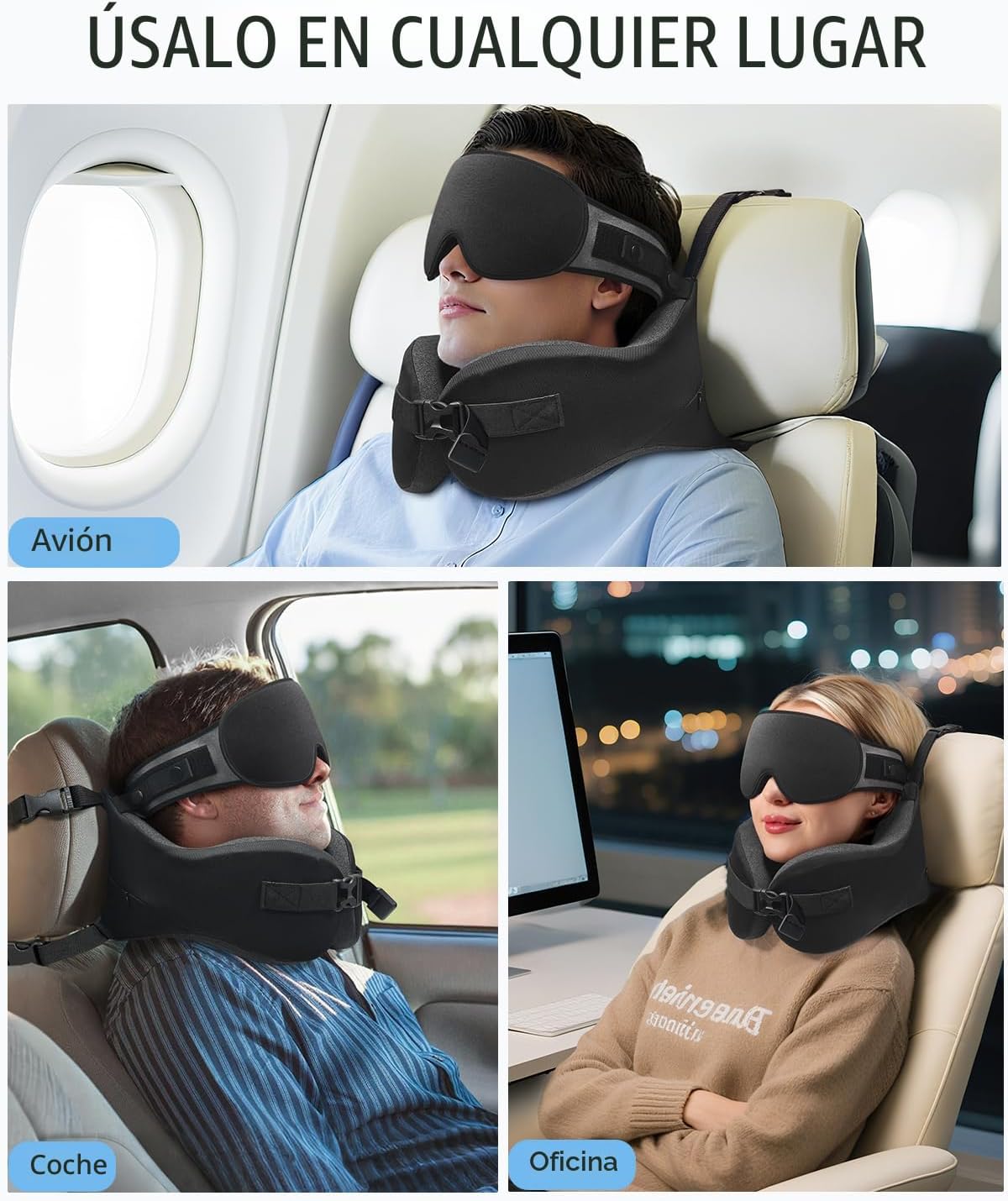 YFONG - Almohada de viaje para vuelos largos en avión, combo con co...