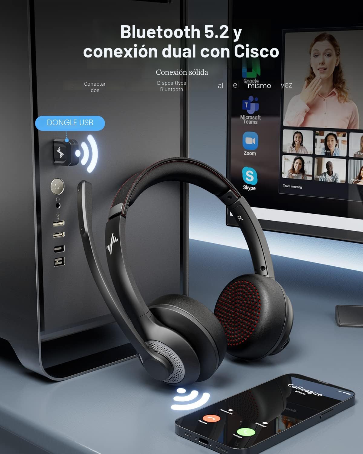 JIAMQISHI - Auriculares inalámbricos con micrófono para el trabajo,...