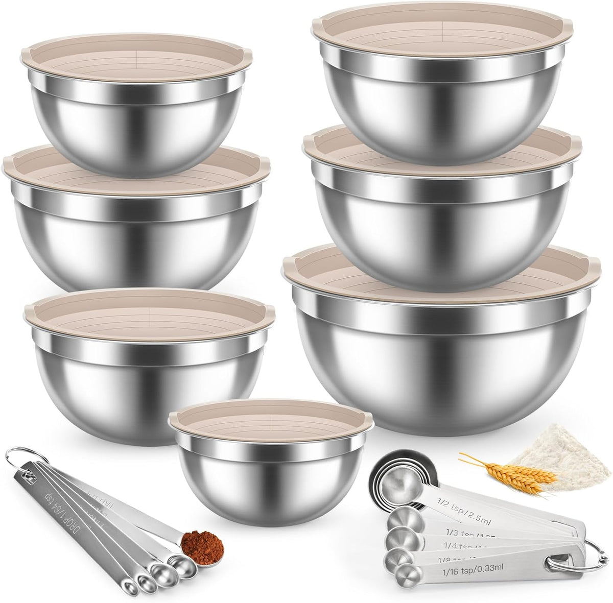 YUNNKEEY - Tazones para mezclar de acero inoxidable con tapas, jueg...