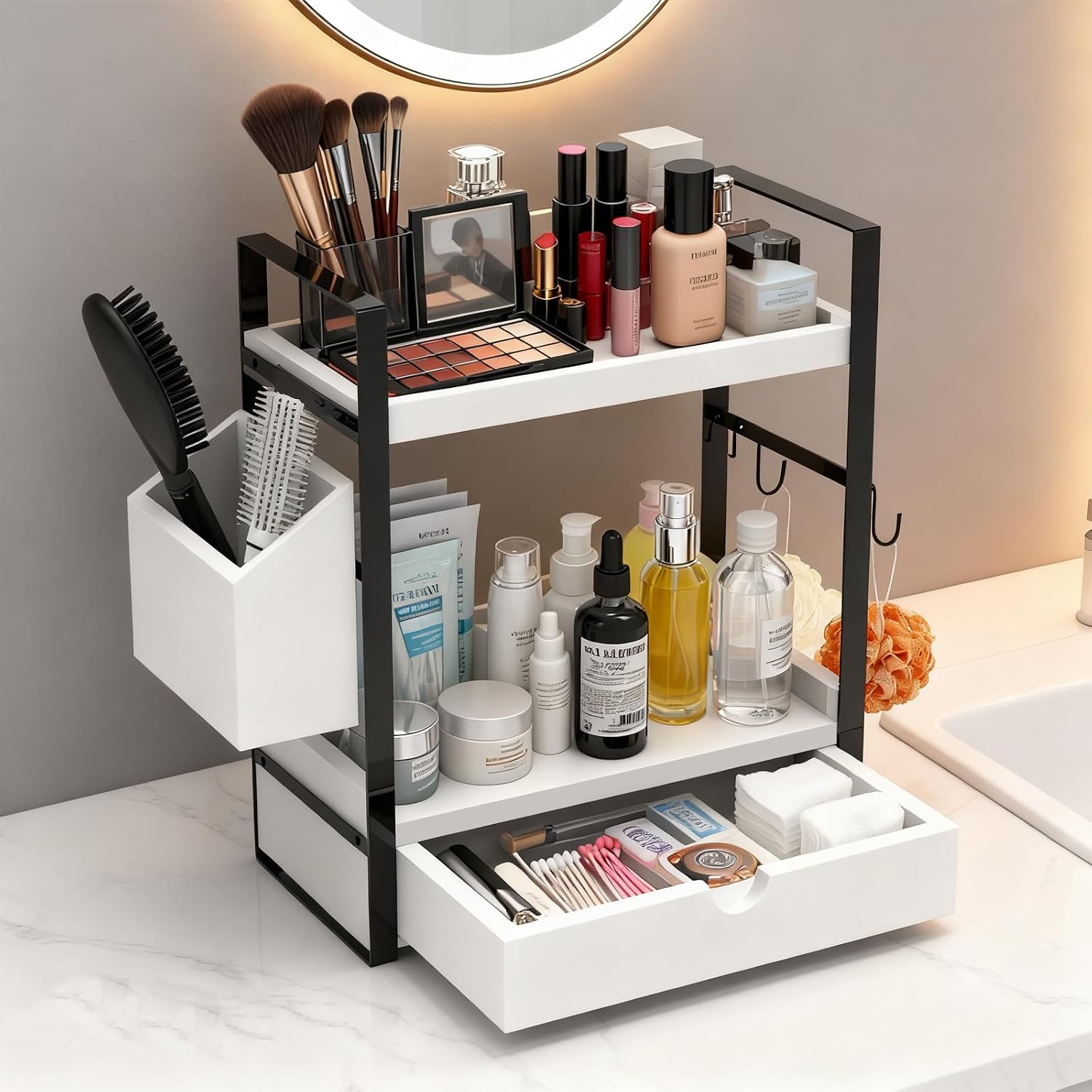 Organizadores de mostrador de baño de 2 niveles y almacenamiento, o...
