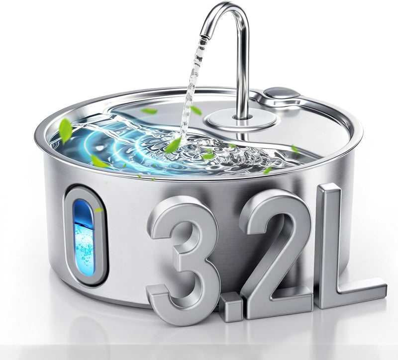 Smartoo Fuente de agua para gatos de acero inoxidable de 3.2L\/108o...