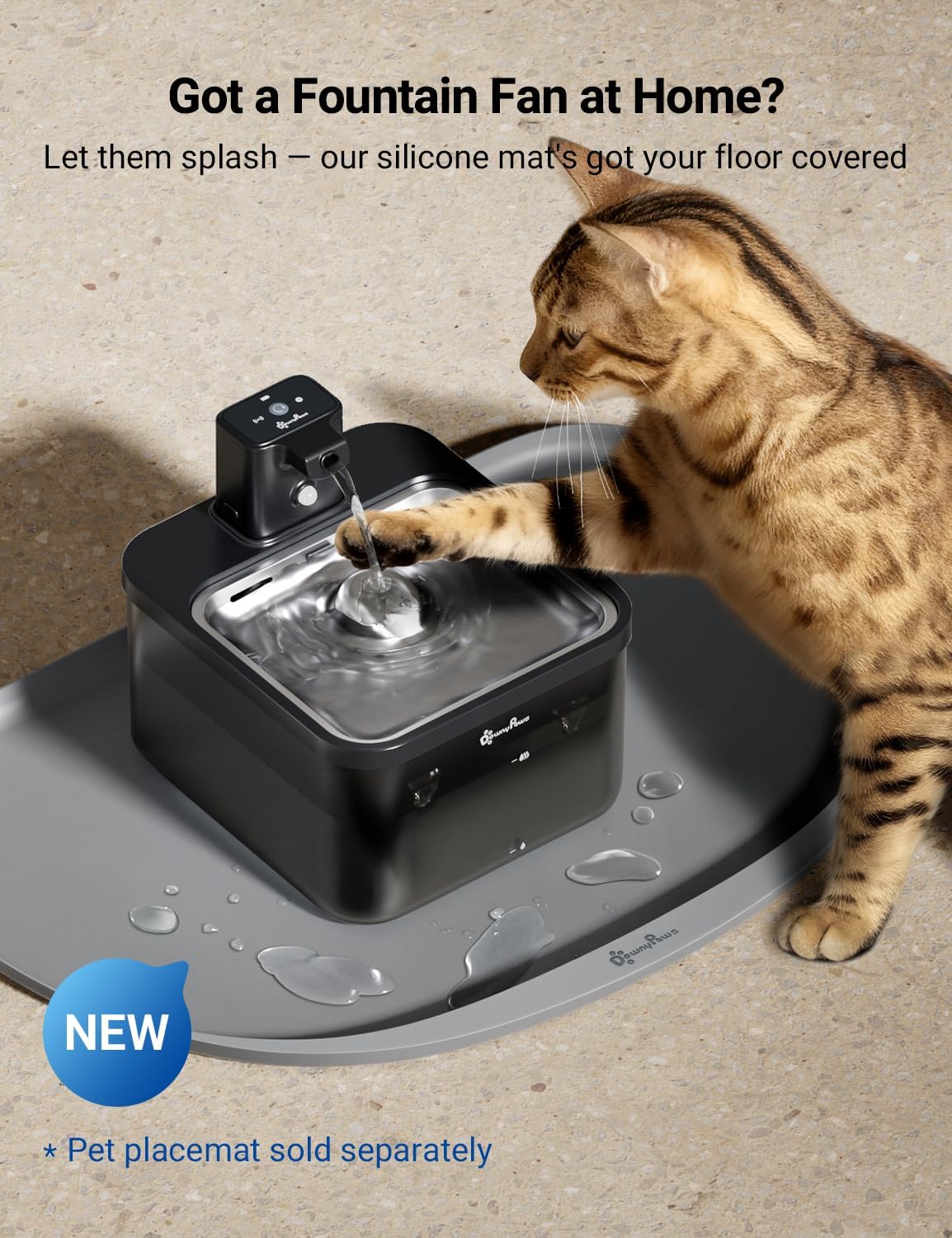 DownyPaws Fuente de agua para gatos sin cable, fuente para mascotas...