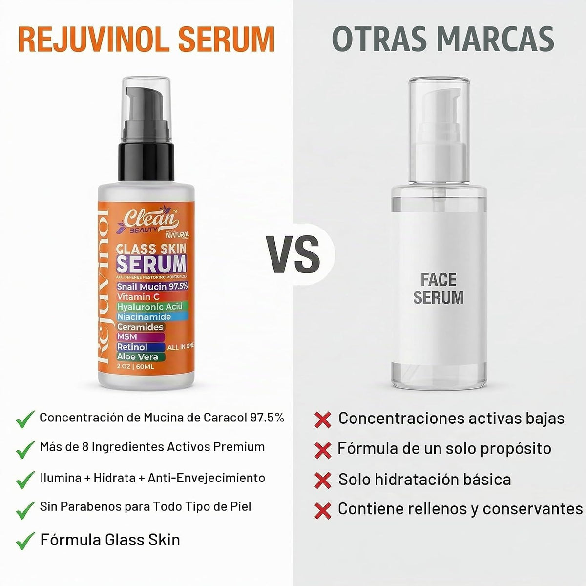 Clean Beauty Suero de mucina de caracol con vitamina C, suero facia...