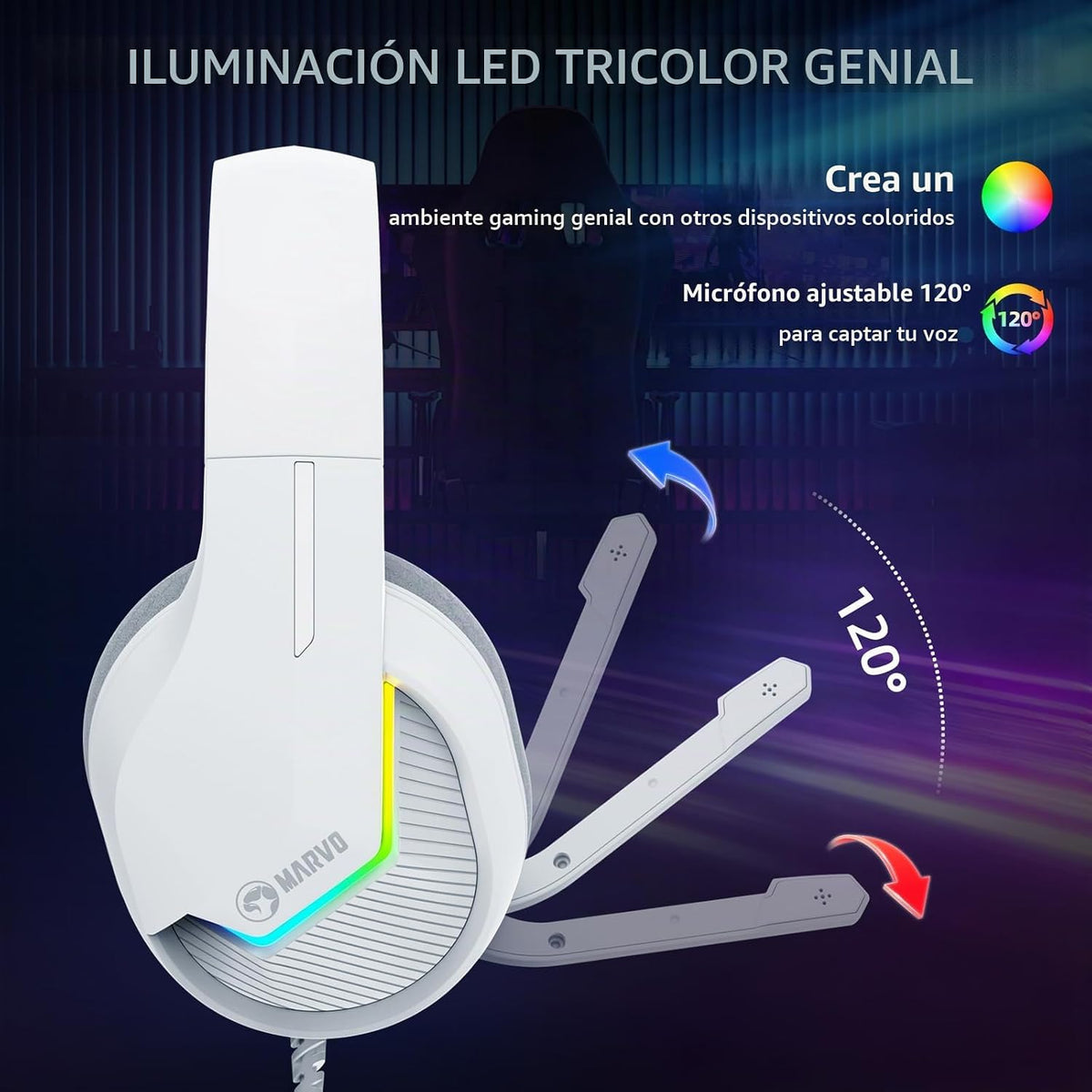 MARVO Auriculares USB para juegos con micrófono, auriculares con ca...