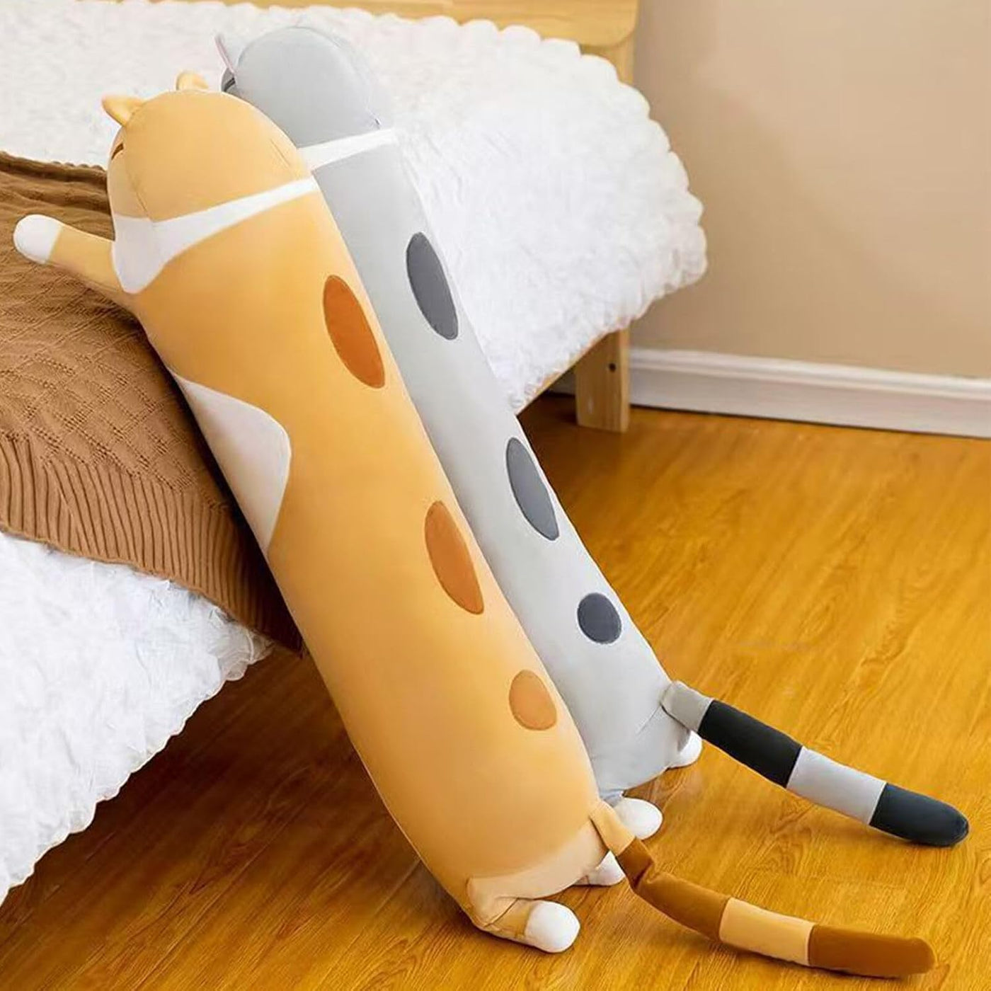 Almohada larga de felpa suave con diseño de gato para abrazar, almo...