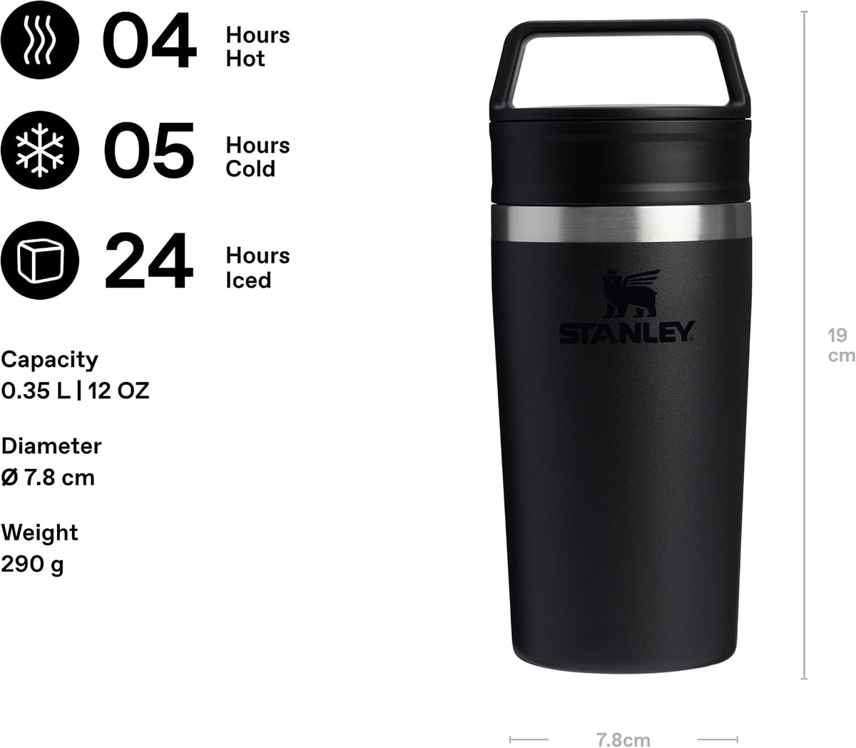 STANLEY 1913 Café to-Go Taza De Viaje 0.35L - Negro | Mantiene 4 ho...