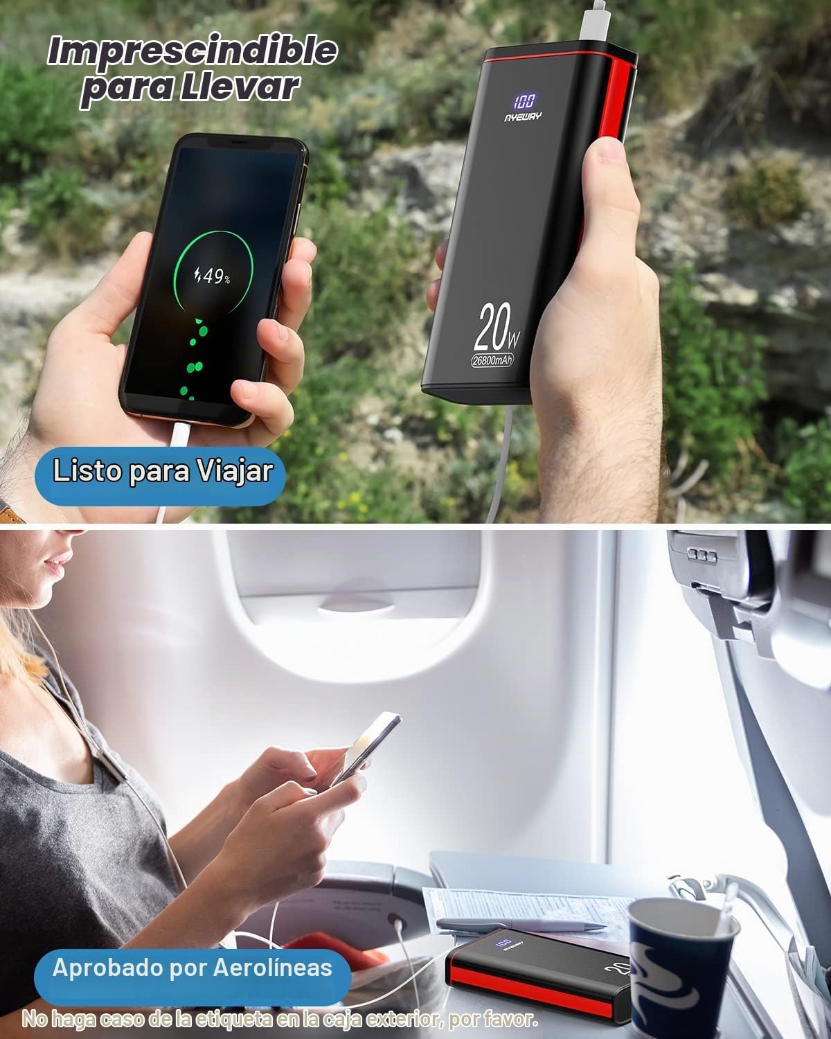 Ayeway Batería de carga rápida Cargador portátil de 26800 mAh con 5...